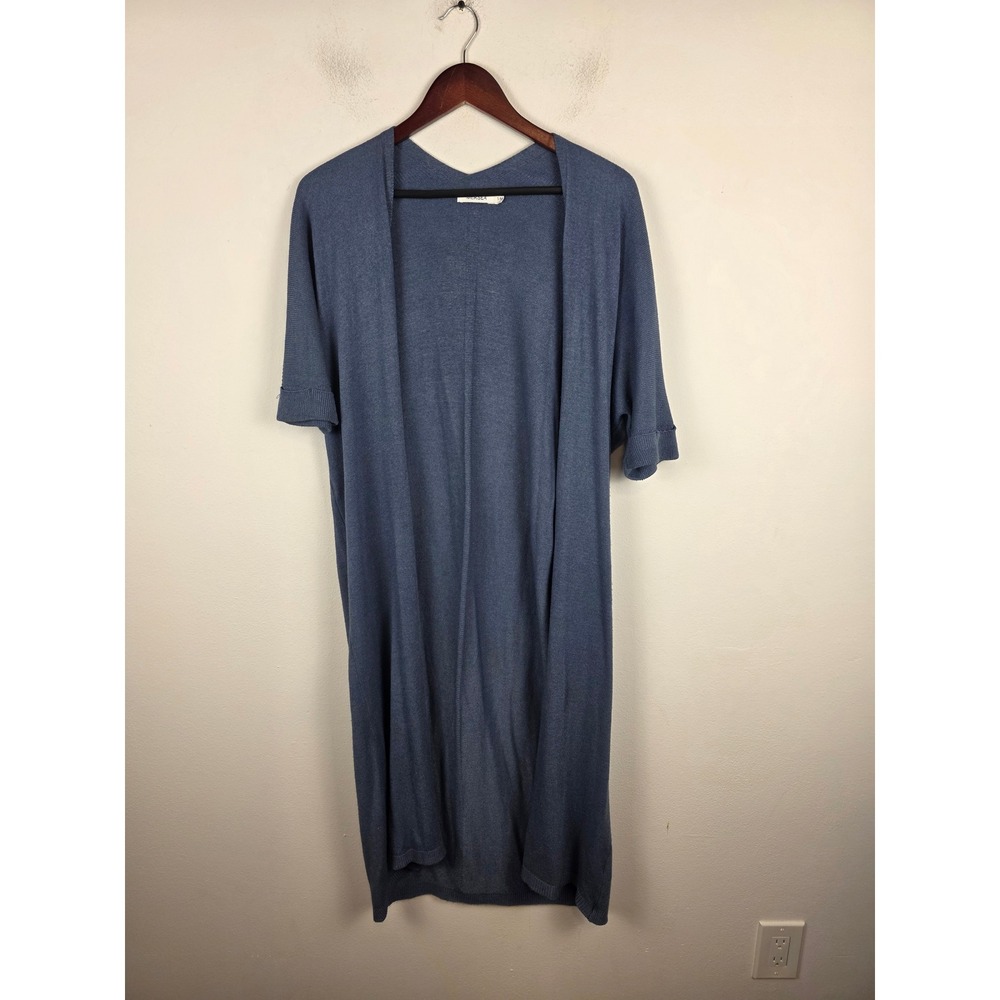 Mersea Blue Modal Blend Short Sleeve Longline Open Front Cardigan Italy SM